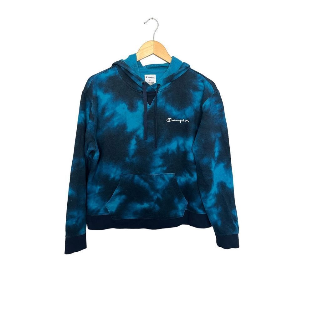Champion Dark Blue Tie Dye Pullover Hoodie Sweatshirt